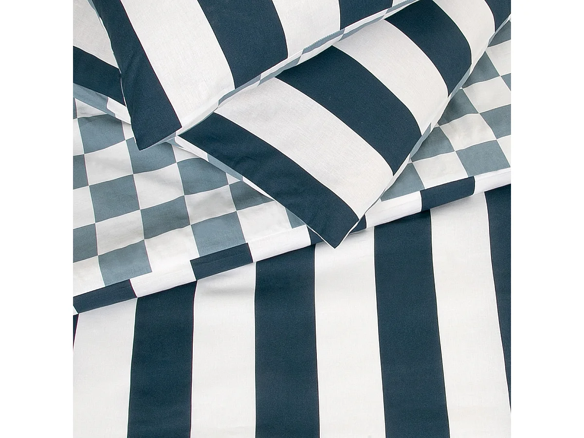 Parure de lit 2 personnes damier rayé réversible 200x200cm