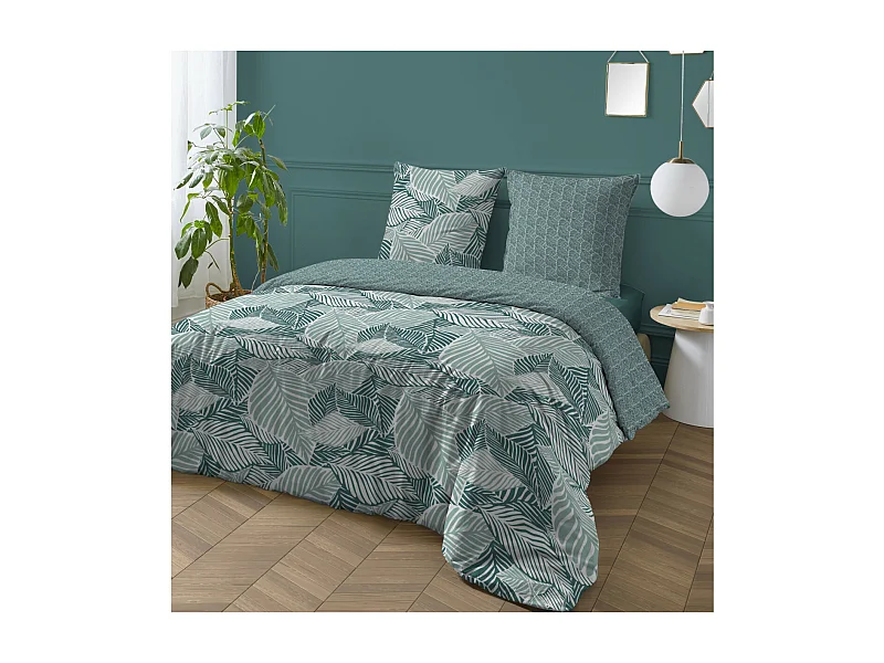 Parure de lit 2 personnes imprimé feuillage réversible 260x240cm