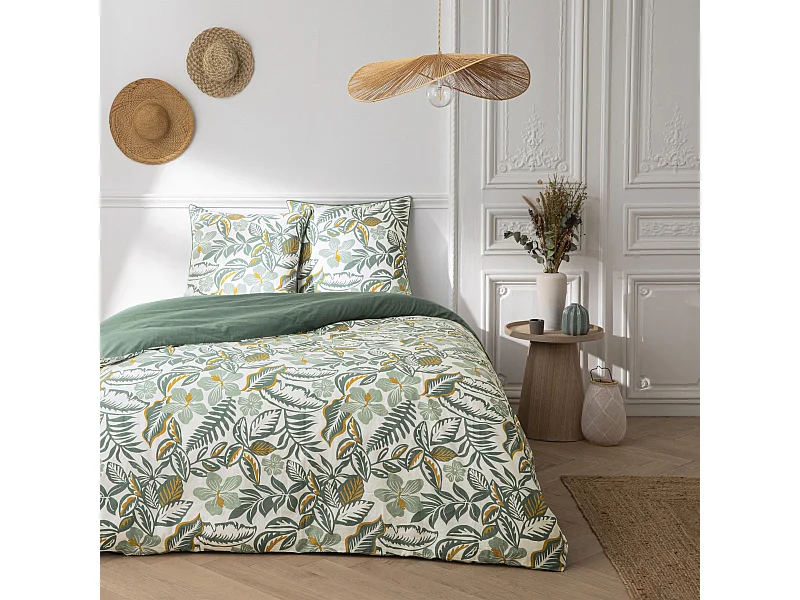 Parure de lit 2 personnes imprimé végétal réversible 260x240cm