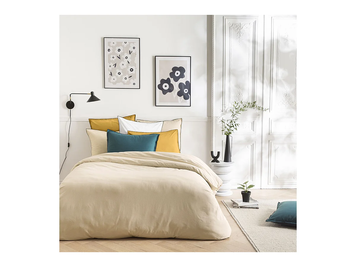 Parure de lit unie en coton finition bourdon 240x220cm
