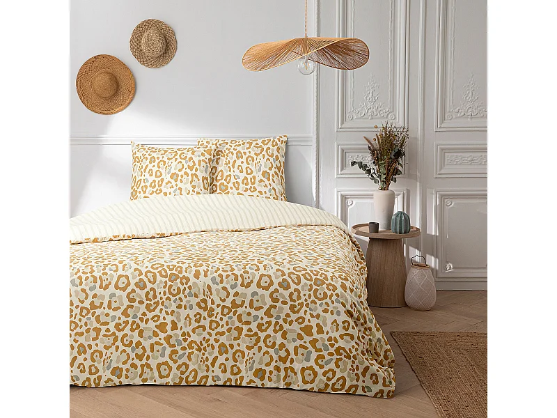 Parure de lit 2 personnes imprimé léopard réversible 260x240cm