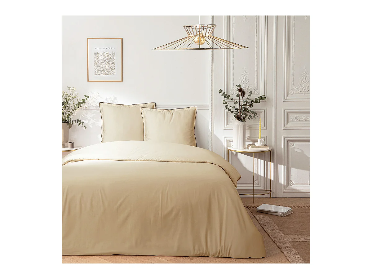 Parure de lit 2 personnes en satin de coton unie 260x240cm