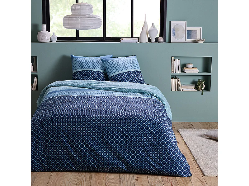 Parure de lit 2 personnes géométrique en microfibre 240x220cm