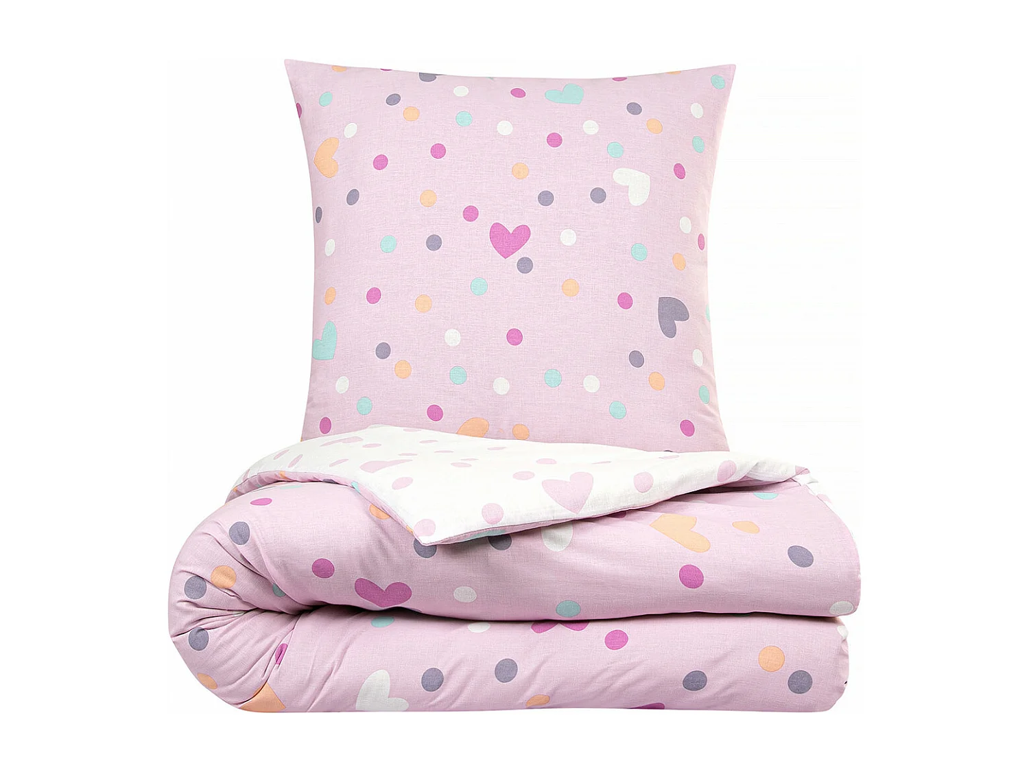 Parure de lit enfant pois et cœurs réversible 140x200cm