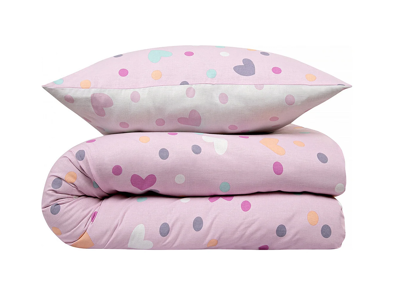 Parure de lit enfant pois et cœurs réversible 140x200cm