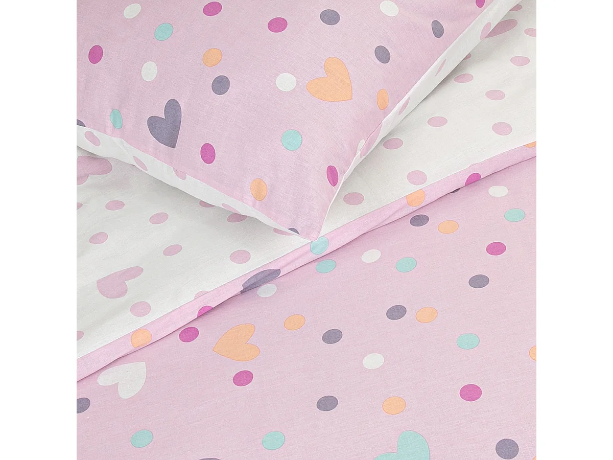 Parure de lit enfant pois et cœurs réversible 140x200cm