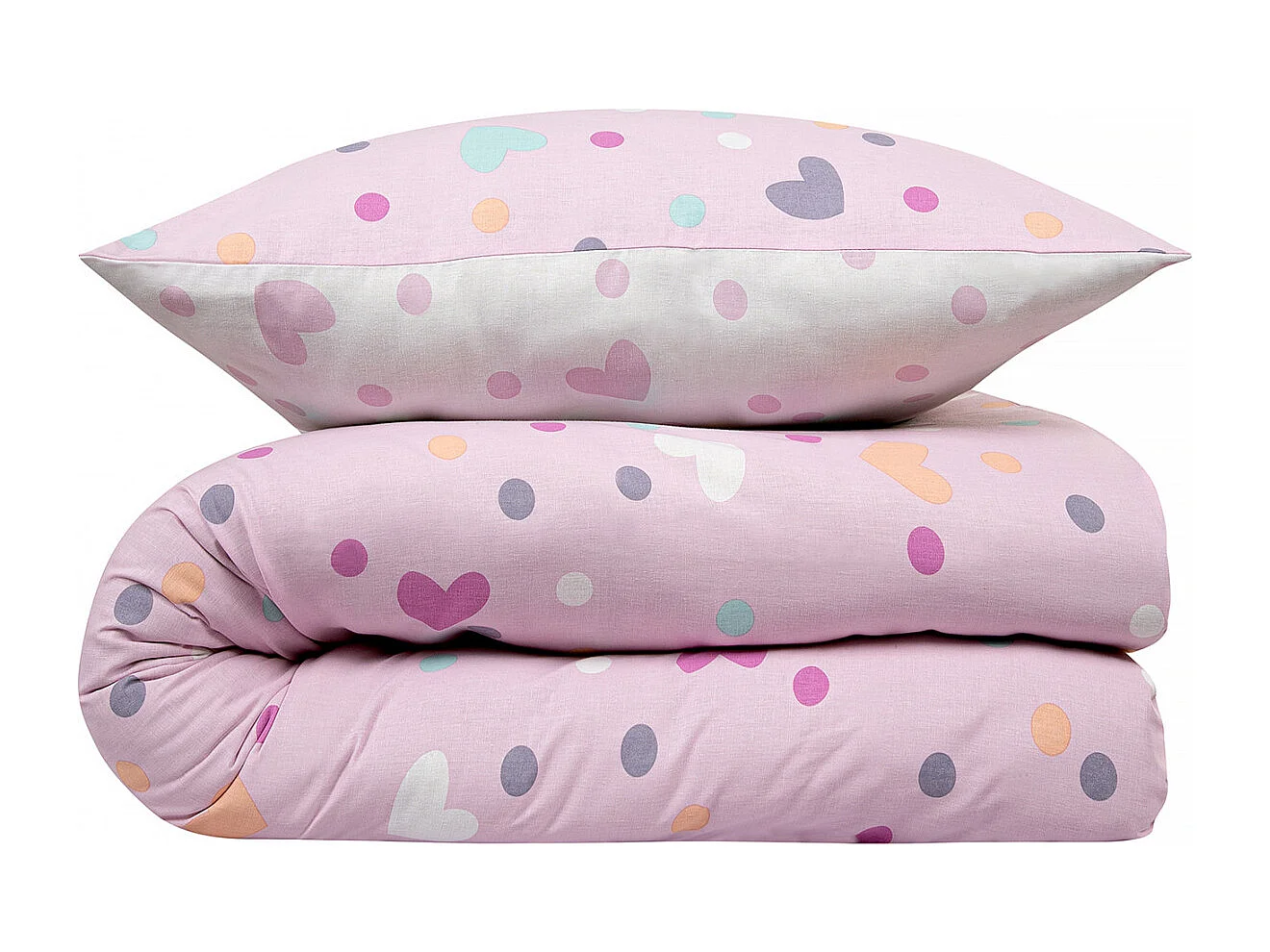 Parure de lit enfant pois et cœurs réversible 140x200cm