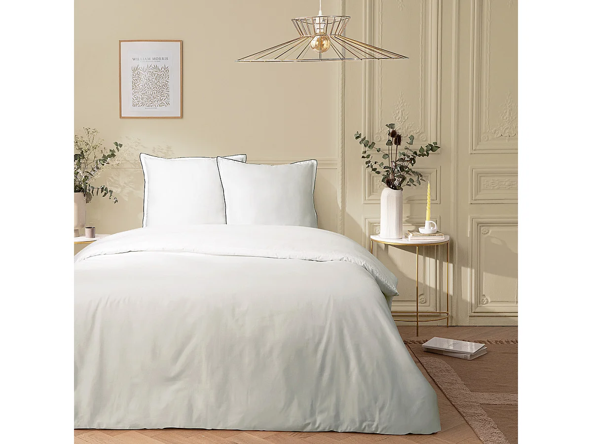 Parure de lit 2 personnes en satin de coton unie 240x220cm