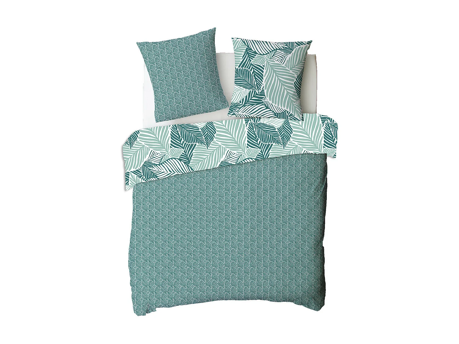 Parure de lit 2 personnes imprimé feuillage réversible 240x220cm