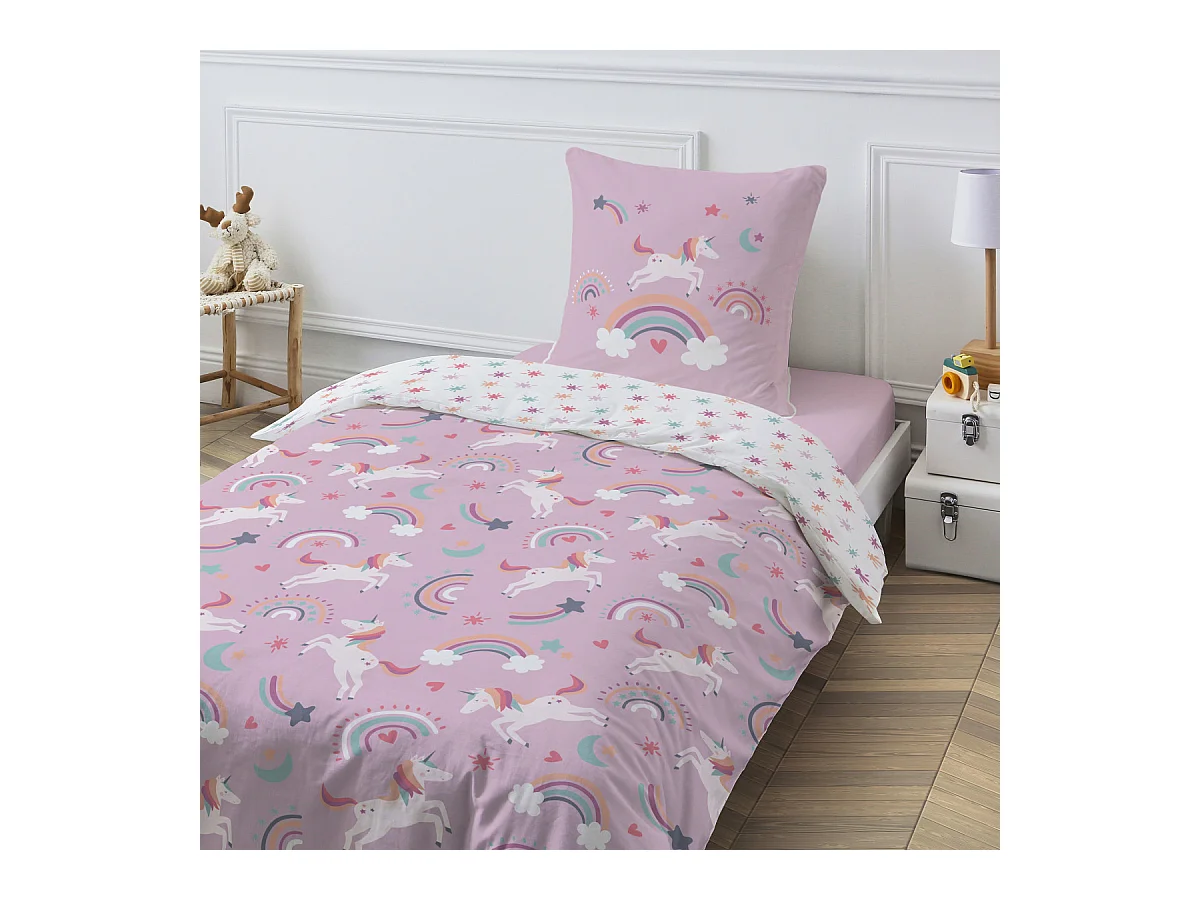 Parure de lit enfant réversible Licorne 140x200cm