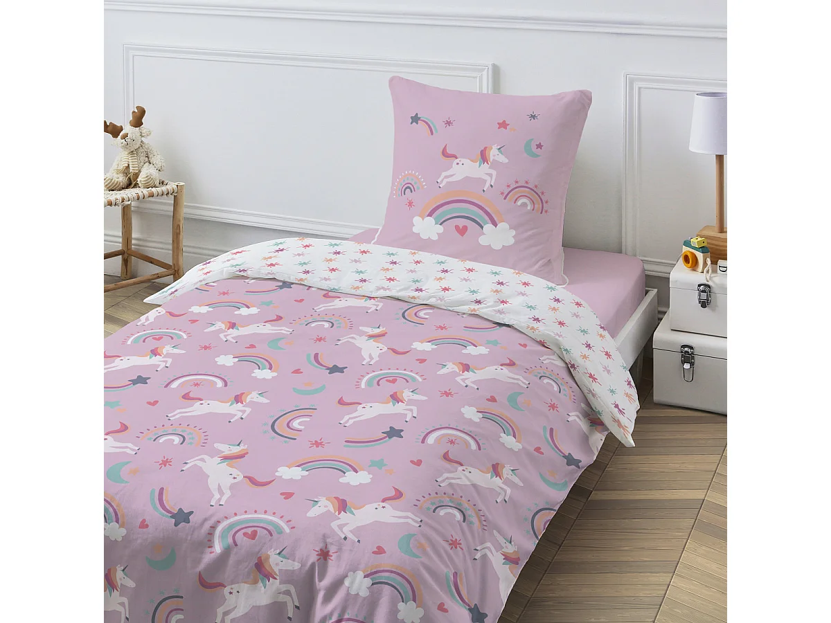 Parure de lit enfant réversible Licorne 140x200cm