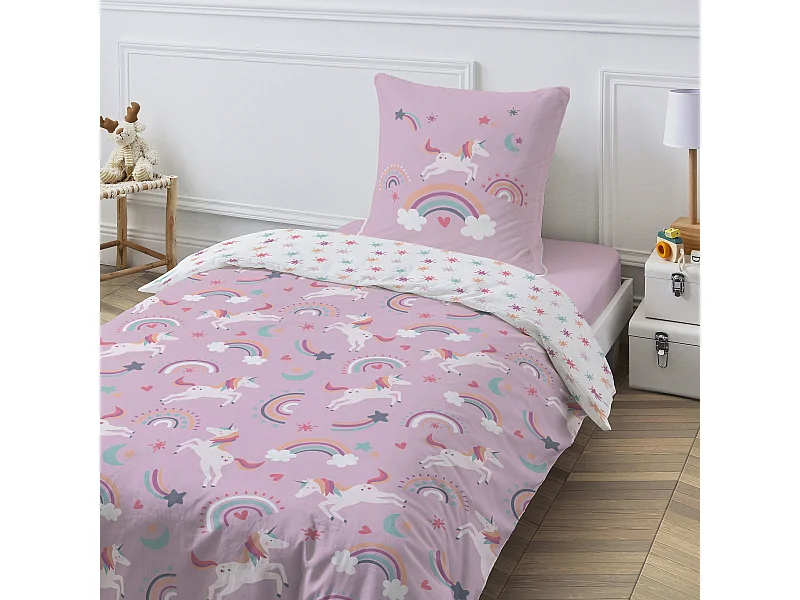 Parure de lit enfant réversible Licorne 140x200cm