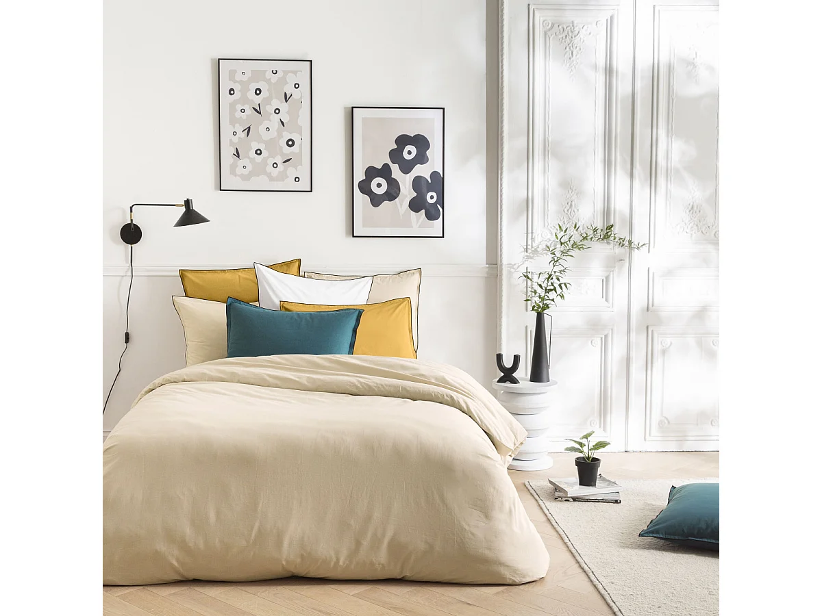 Parure de lit unie en coton finition bourdon 260x240cm
