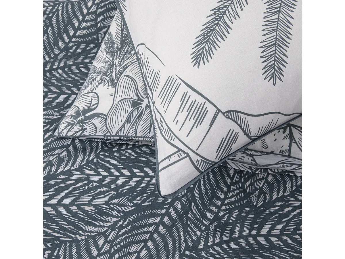 Parure de lit 2 personnes végétal réversible en coton 240x220cm