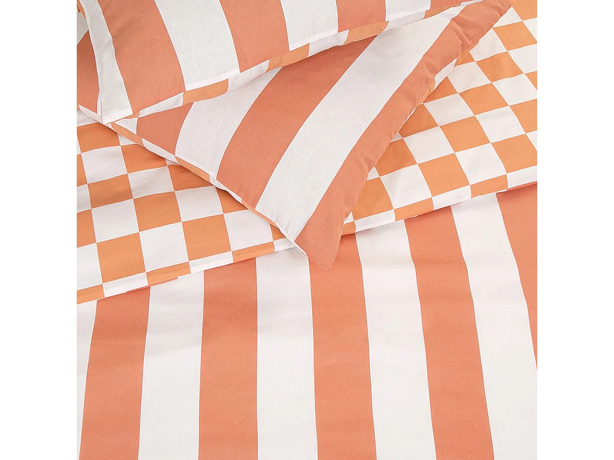 Parure de lit 2 personnes rayé damier réversible 200x200cm
