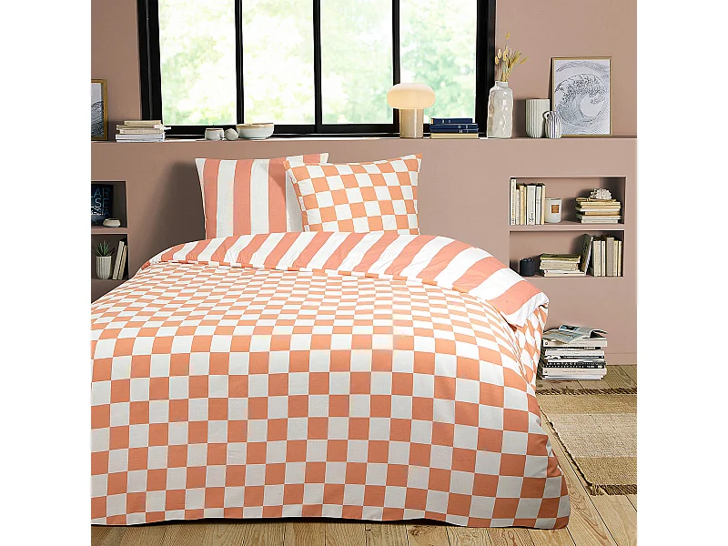 Parure de lit 2 personnes rayé damier réversible 200x200cm