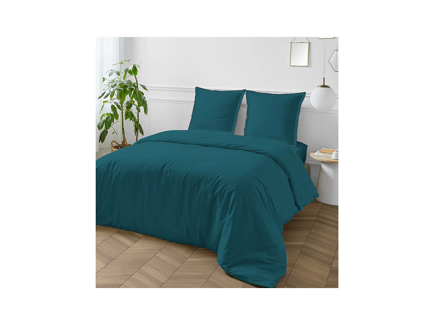 Parure de lit unie en coton finition bourdon 240x220cm