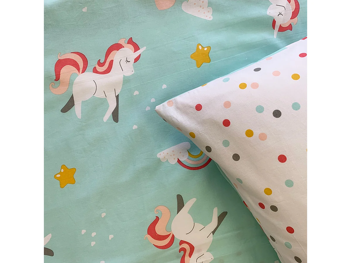 Parure de lit enfant réversible imprimé Licorne 140x200cm