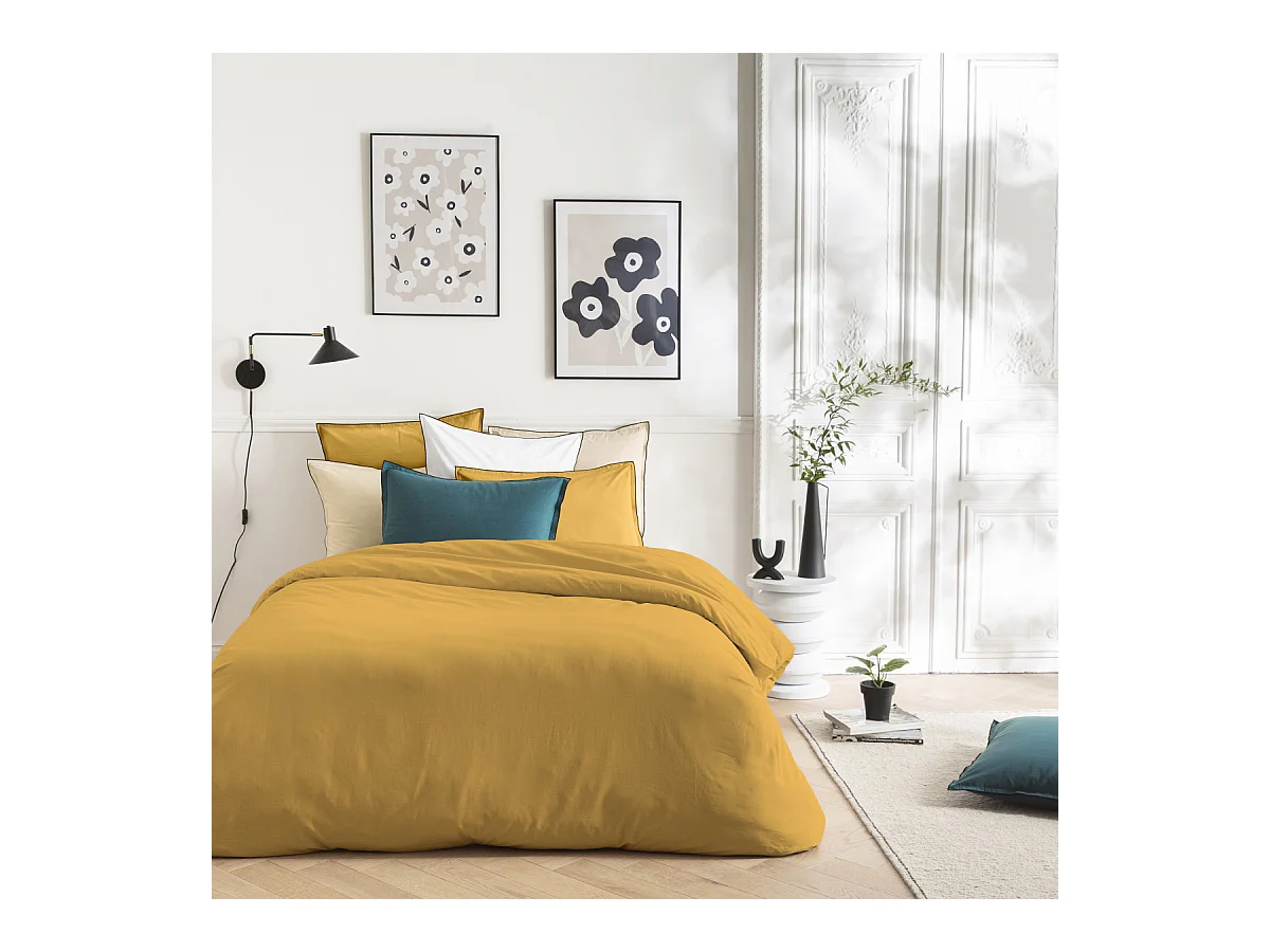 Parure de lit unie en coton finition bourdon 260x240cm