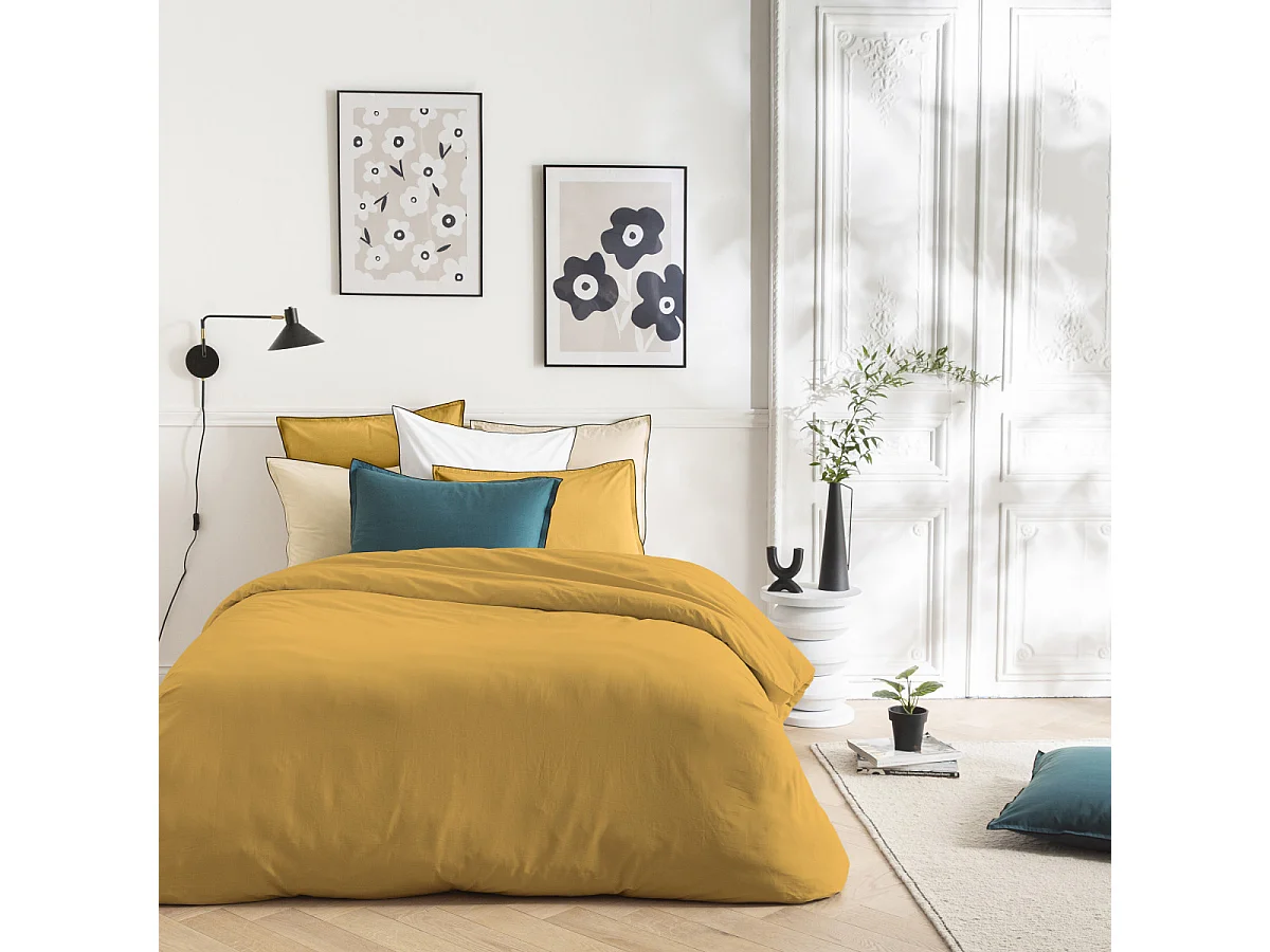 Parure de lit unie en coton finition bourdon 260x240cm