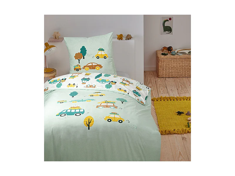 Parure de lit enfant voiture réversible 140x200cm