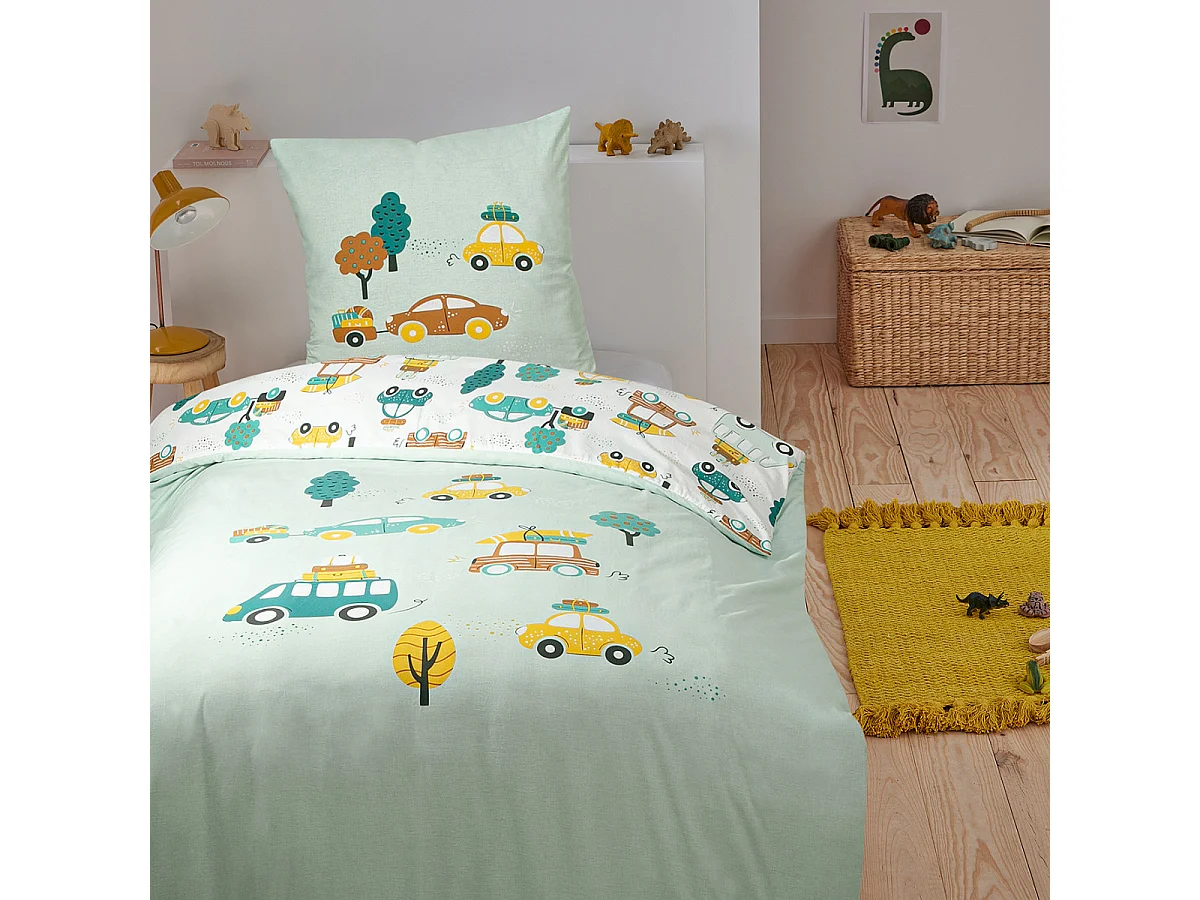 Parure de lit enfant voiture réversible 140x200cm