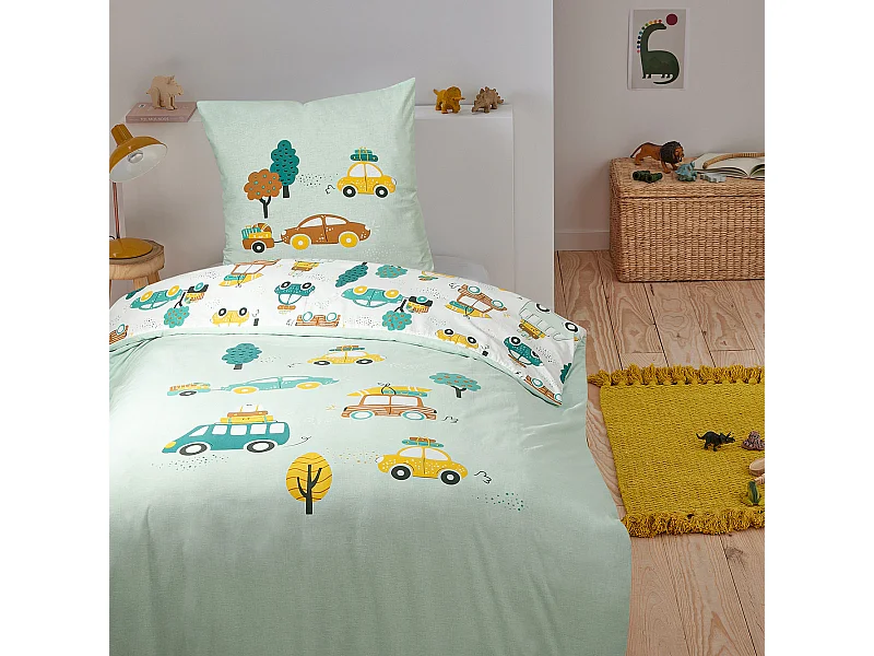 Parure de lit enfant voiture réversible 140x200cm