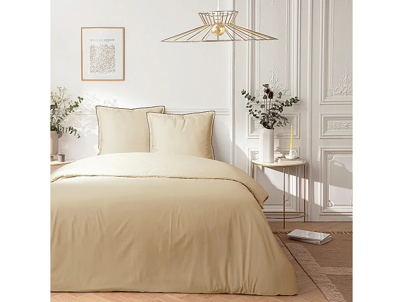 Parure de lit 2 personnes en satin de coton unie 240x220cm