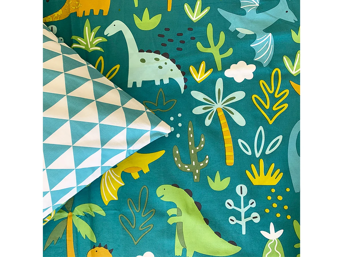 Parure de lit enfant réversible imprimé Dinosaure 140x200cm