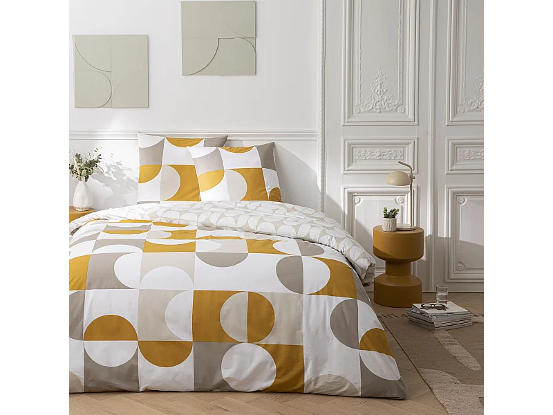 Parure de lit 2 personnes imprimé géométrique réversible 240x220cm