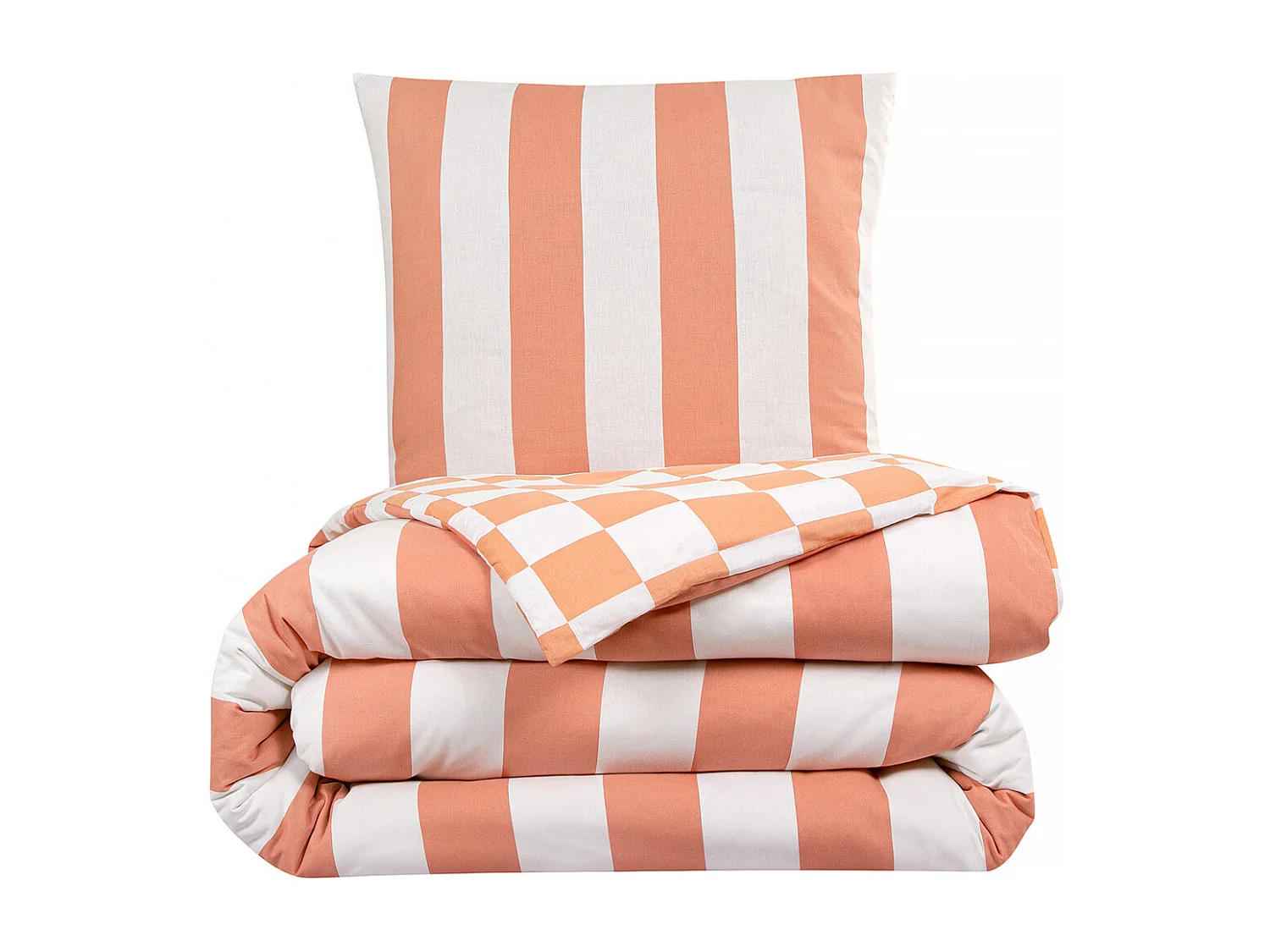 Parure de lit 2 personnes rayé damier réversible 240x220cm