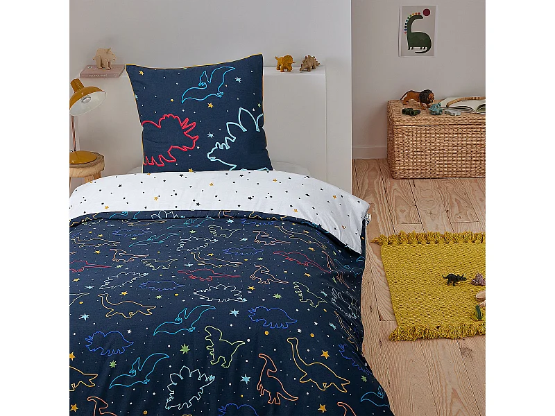 Parure de lit enfant dinosaure réversible 140x200cm