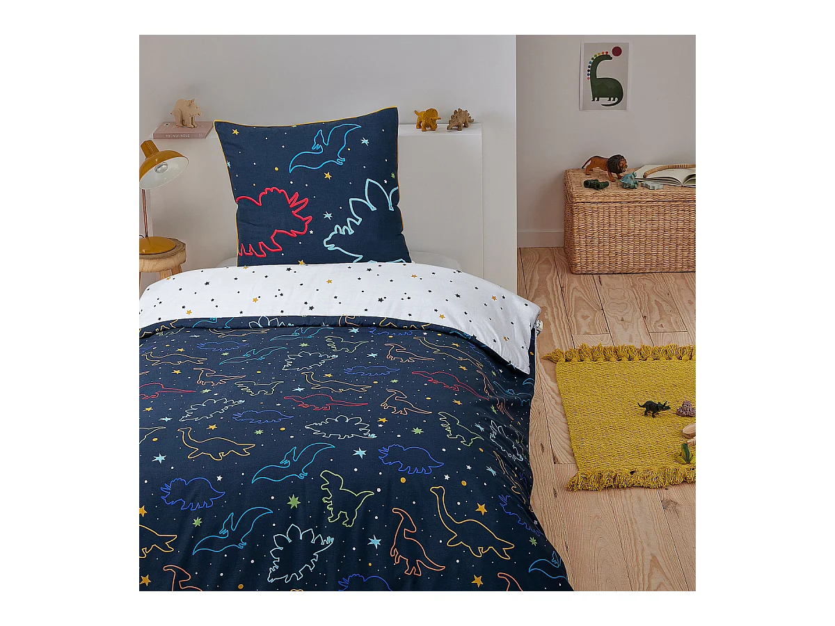 Parure de lit enfant dinosaure réversible 140x200cm