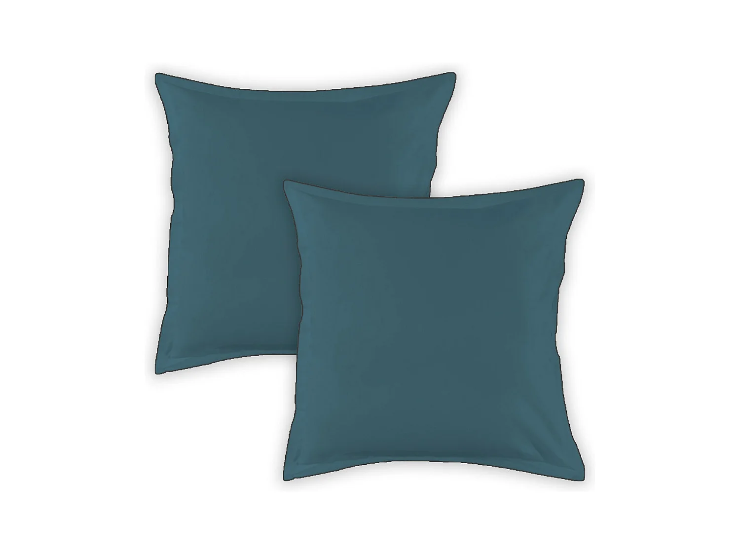 Lot de 2 taies d'oreiller unies en coton finition bourdon bleu 65x65cm