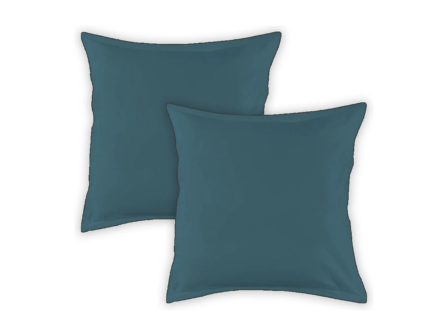 Lot de 2 taies d'oreiller unies en coton finition bourdon bleu 65x65cm