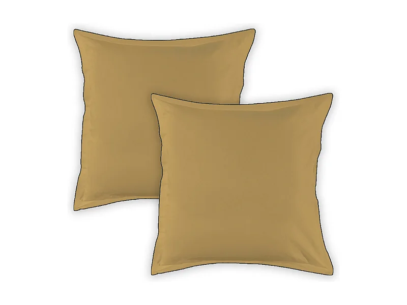 Lot de 2 taies d'oreiller unies en coton finition bourdon miel 65x65cm