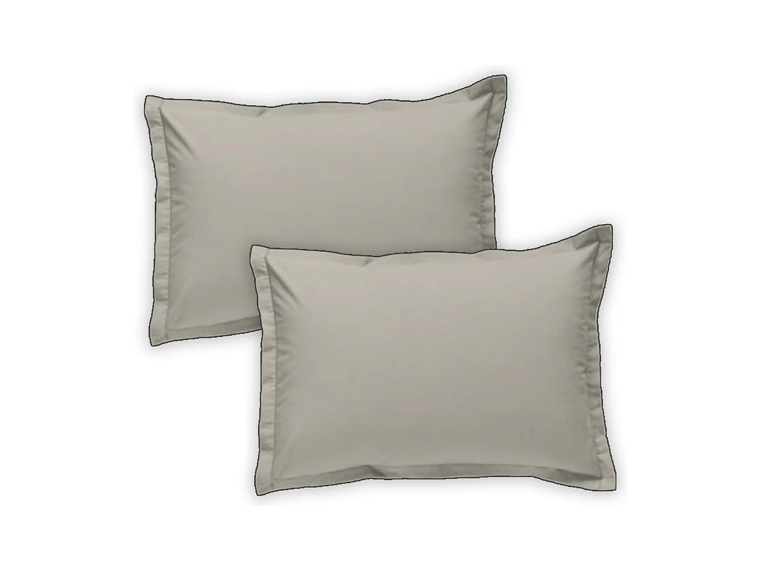Lot de 2 taies d'oreiller unies en coton finition bourdon beige 50x70cm