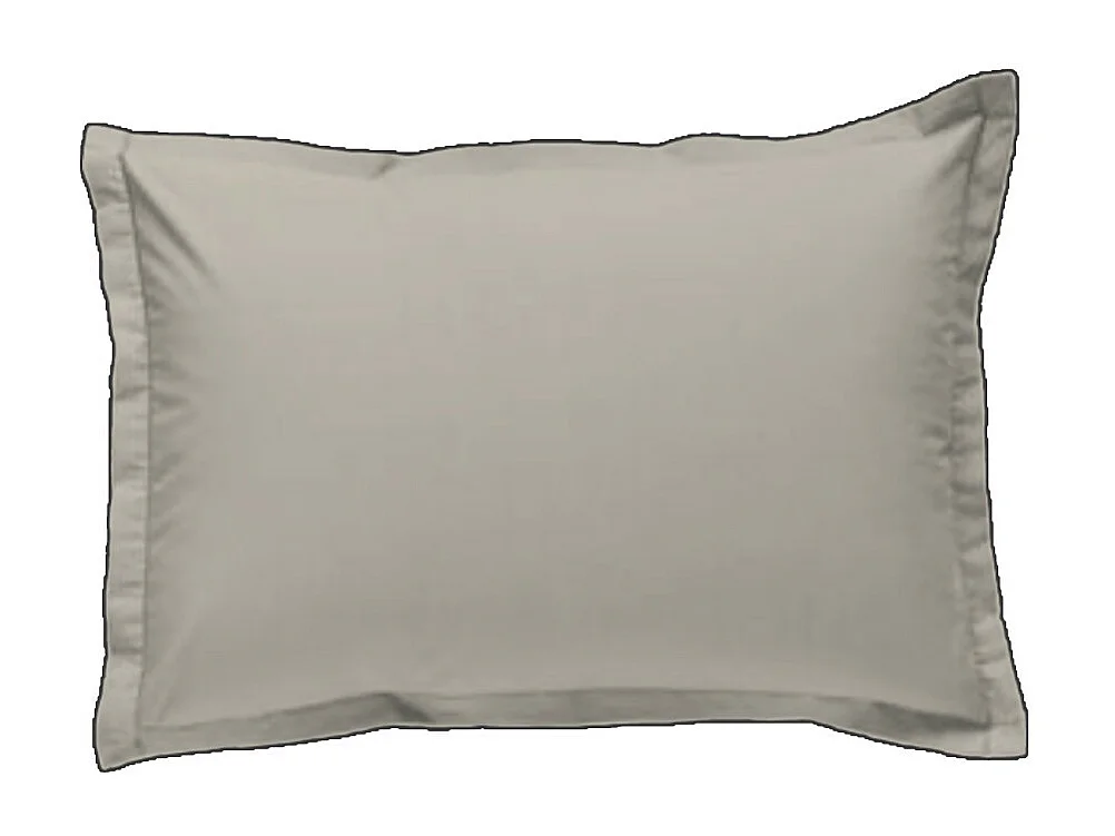 Lot de 2 taies d'oreiller unies en coton finition bourdon beige 50x70cm