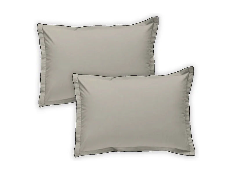 Lot de 2 taies d'oreiller unies en coton finition bourdon beige 50x70cm