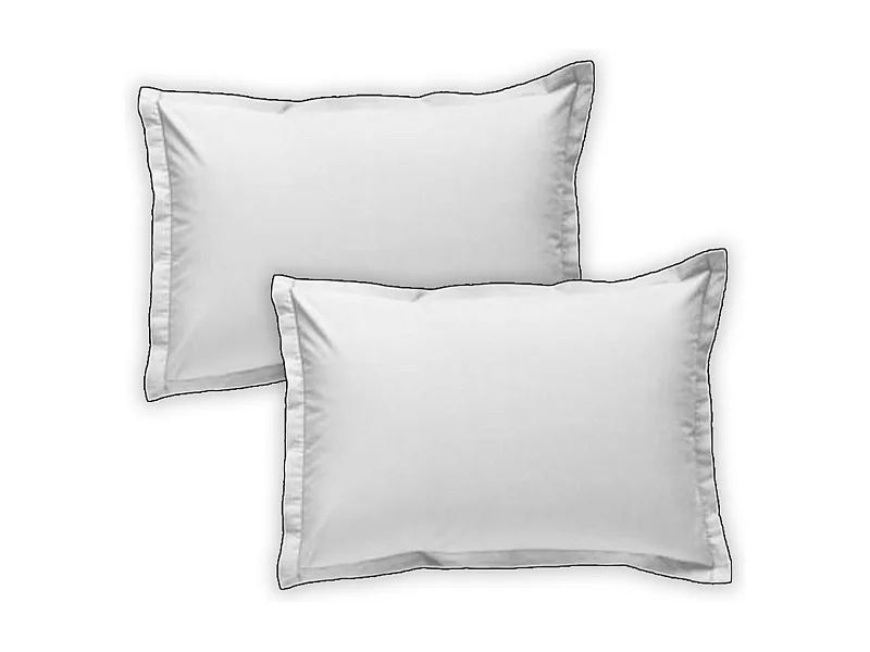 Lot de 2 taies d'oreiller unies en coton finition bourdon blanc 50x70cm
