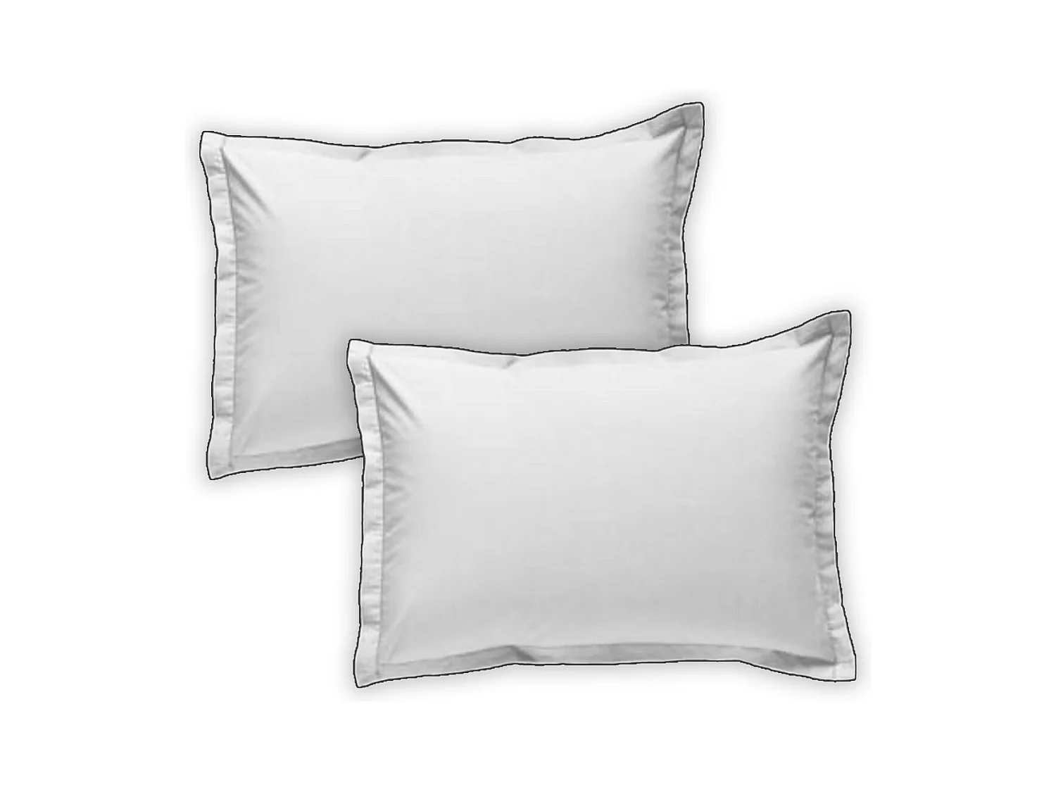 Lot de 2 taies d'oreiller unies en coton finition bourdon blanc 50x70cm