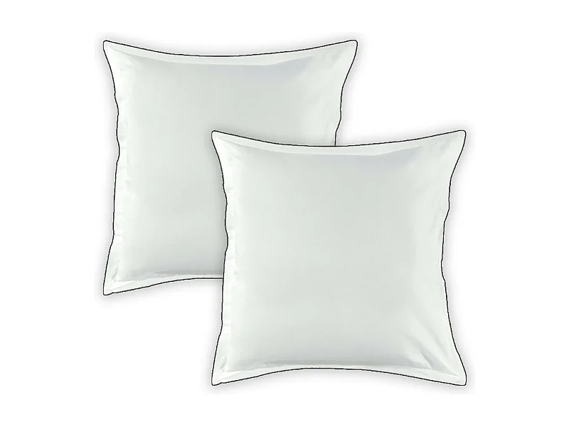 Lot de 2 taies d'oreiller unies en coton finition bourdon blanc 65x65cm