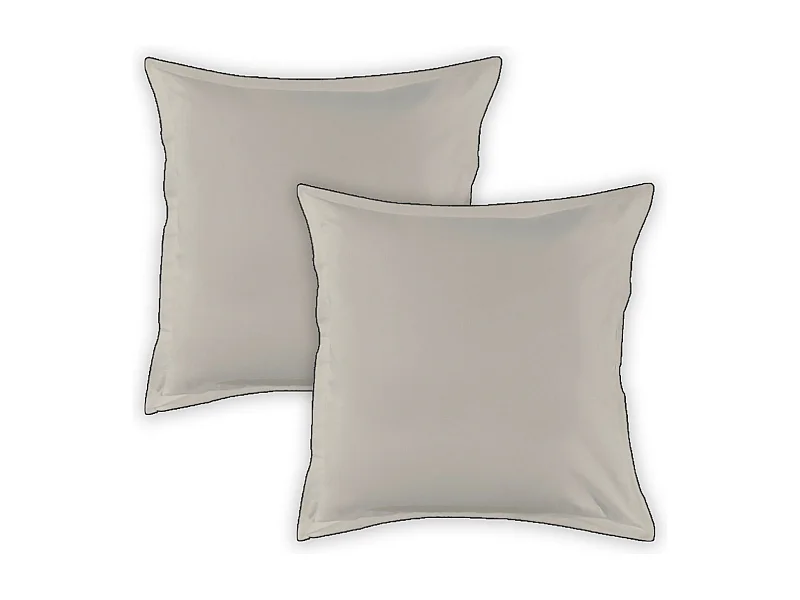 Lot de 2 taies d'oreiller unies en coton finition bourdon beige 65x65cm