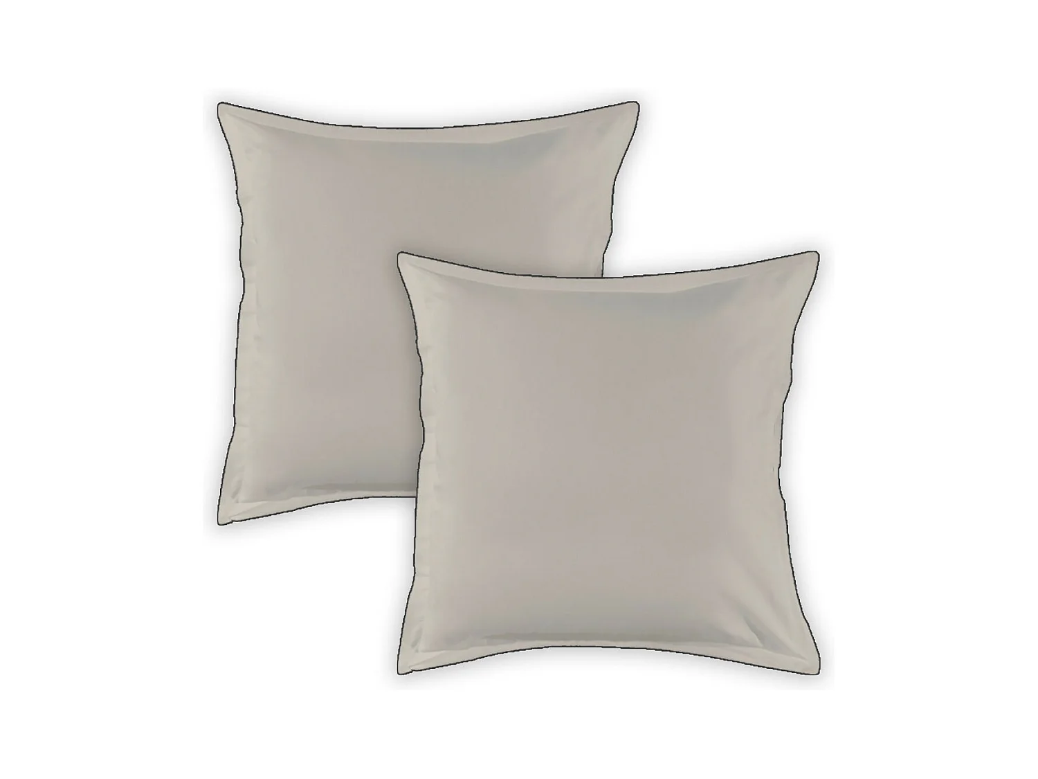 Lot de 2 taies d'oreiller unies en coton finition bourdon beige 65x65cm