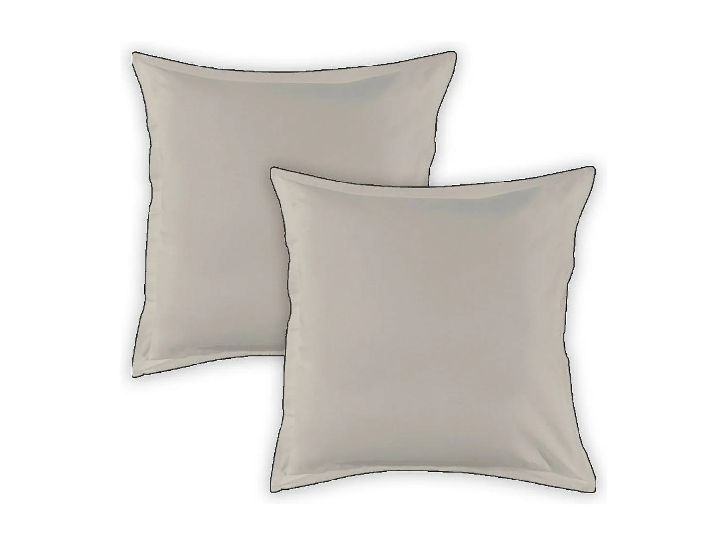 Lot de 2 taies d'oreiller unies en coton finition bourdon beige 65x65cm