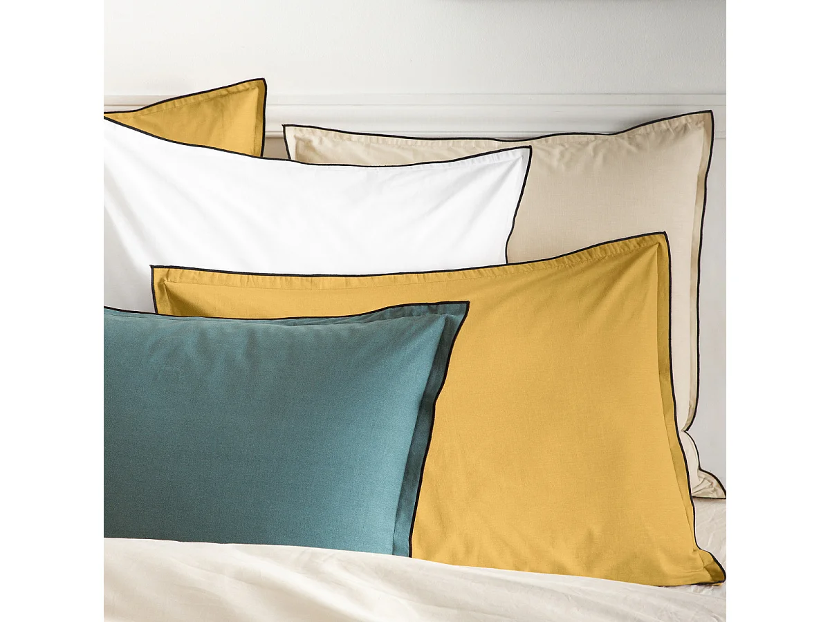 Lot de 2 taies d'oreiller unies en coton finition bourdon miel 50x70cm