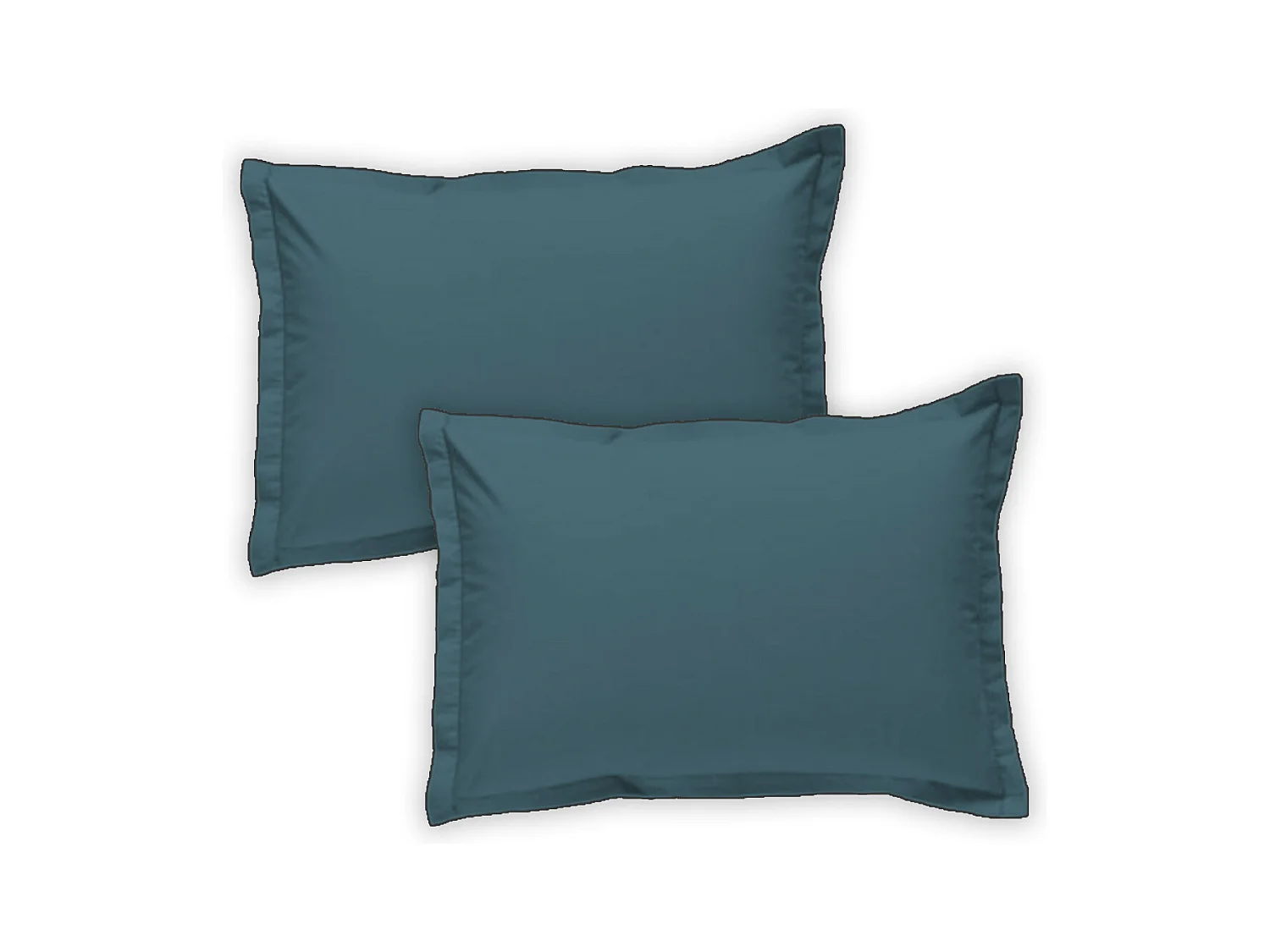 Lot de 2 taies d'oreiller unies en coton finition bourdon bleu 50x70cm