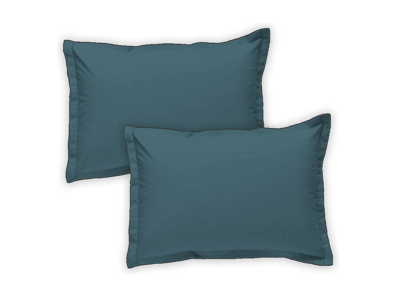 Lot de 2 taies d'oreiller unies en coton finition bourdon bleu 50x70cm