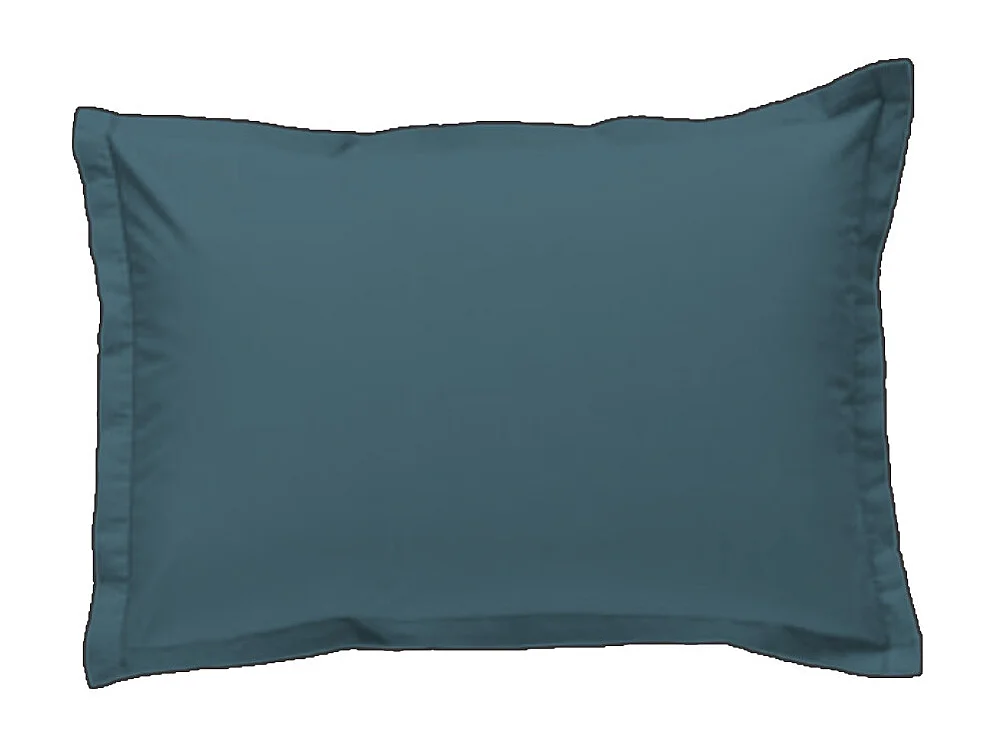 Lot de 2 taies d'oreiller unies en coton finition bourdon bleu 50x70cm