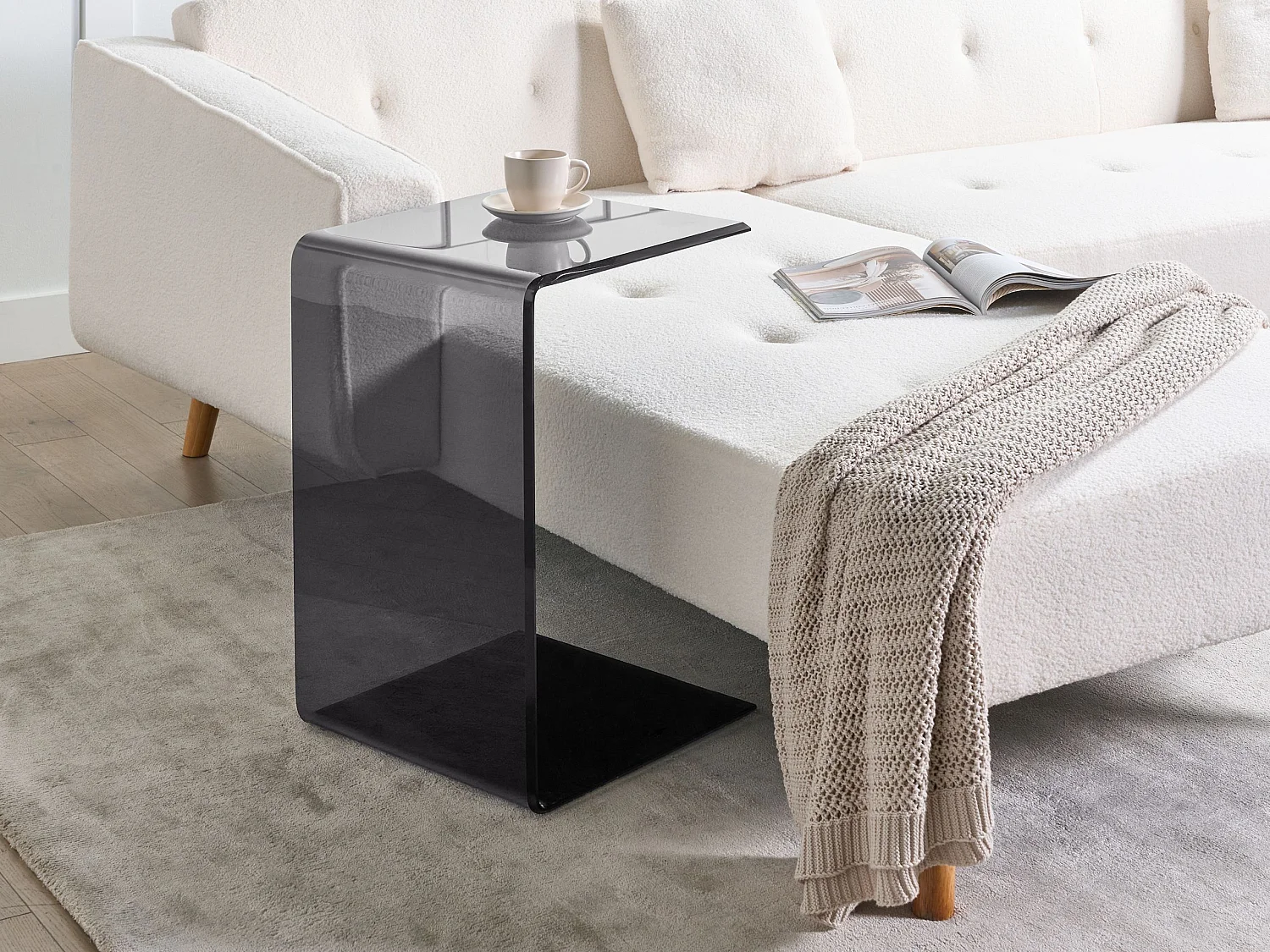 Table d'appoint LOURDES Verre de sécurité Noir